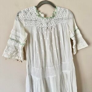 Edwardian Eyelet Lawn Dress - Small White Green Lace AS IS